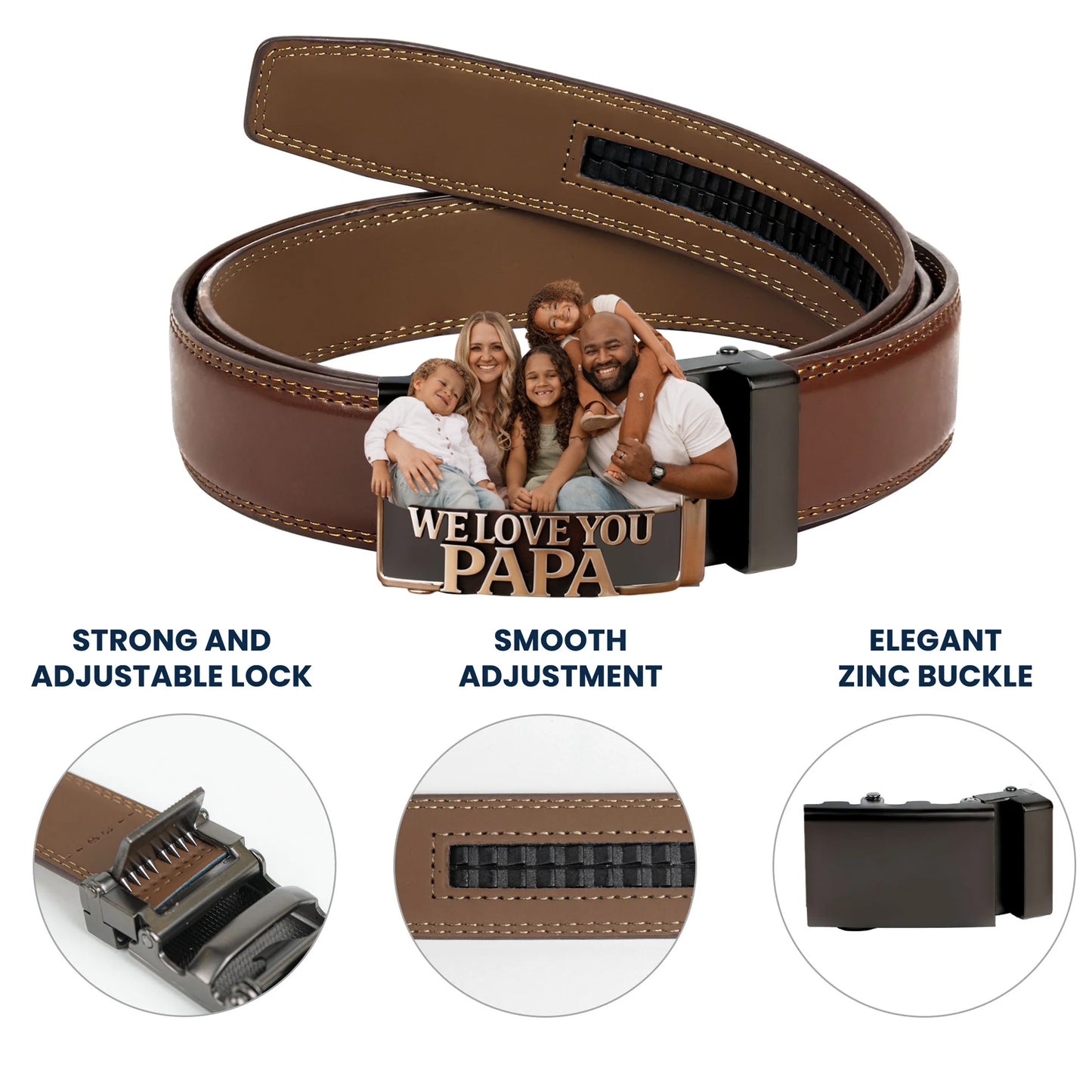 Best Dad Ever - Personalized Father Leather Belt With Shaped Buckle