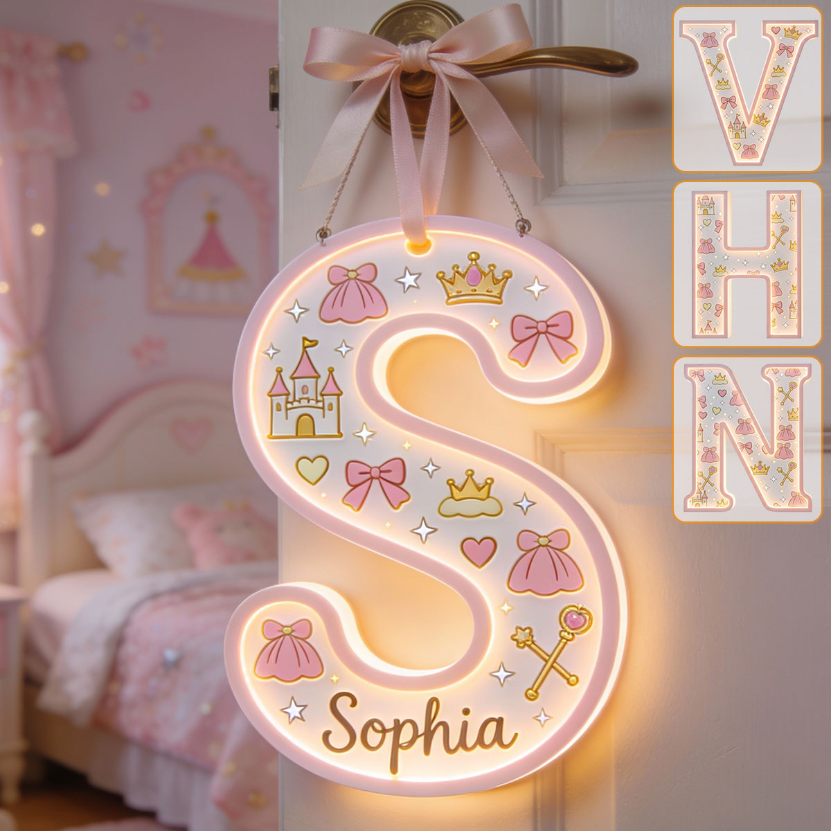 Lettre Princesse - Panneau lumineux LED personnalisé pour enfant en acrylique