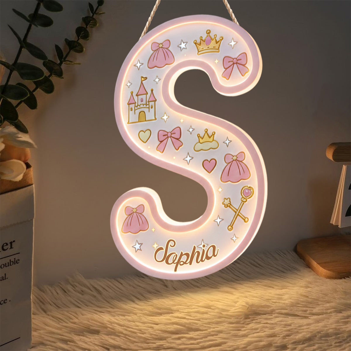 Lettre Princesse - Panneau lumineux LED personnalisé pour enfant en acrylique