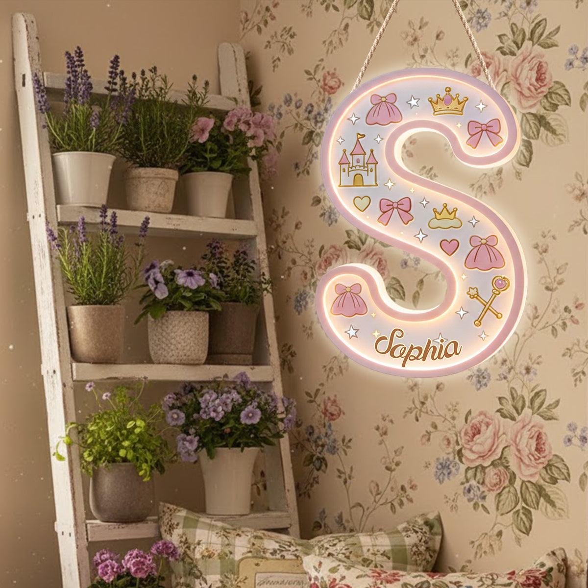 Lettre Princesse - Panneau lumineux LED personnalisé pour enfant en acrylique