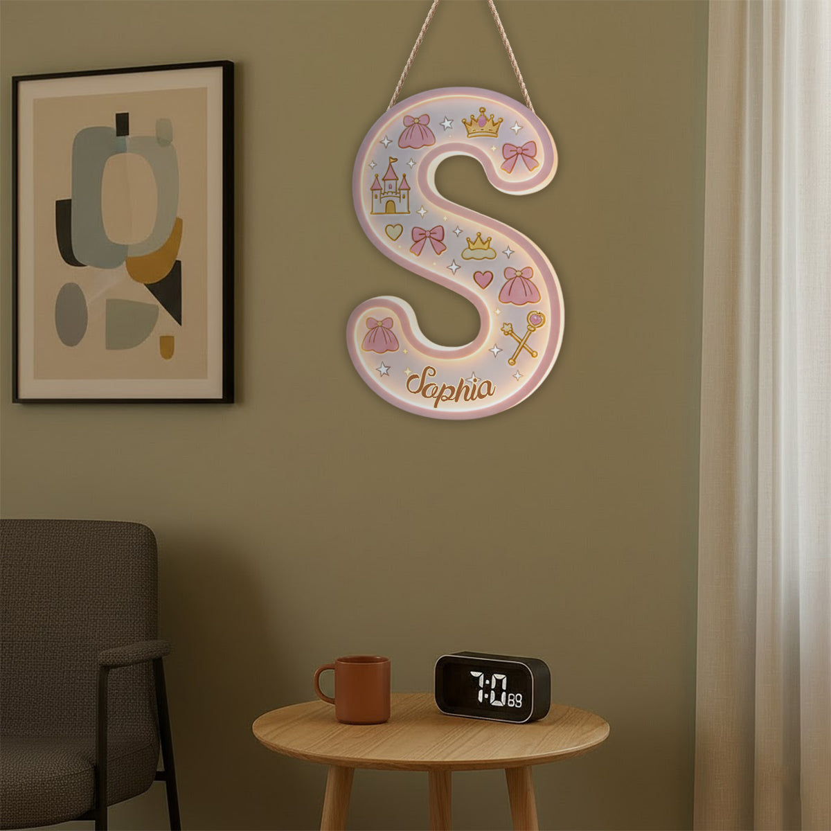 Lettre Princesse - Panneau lumineux LED personnalisé pour enfant en acrylique