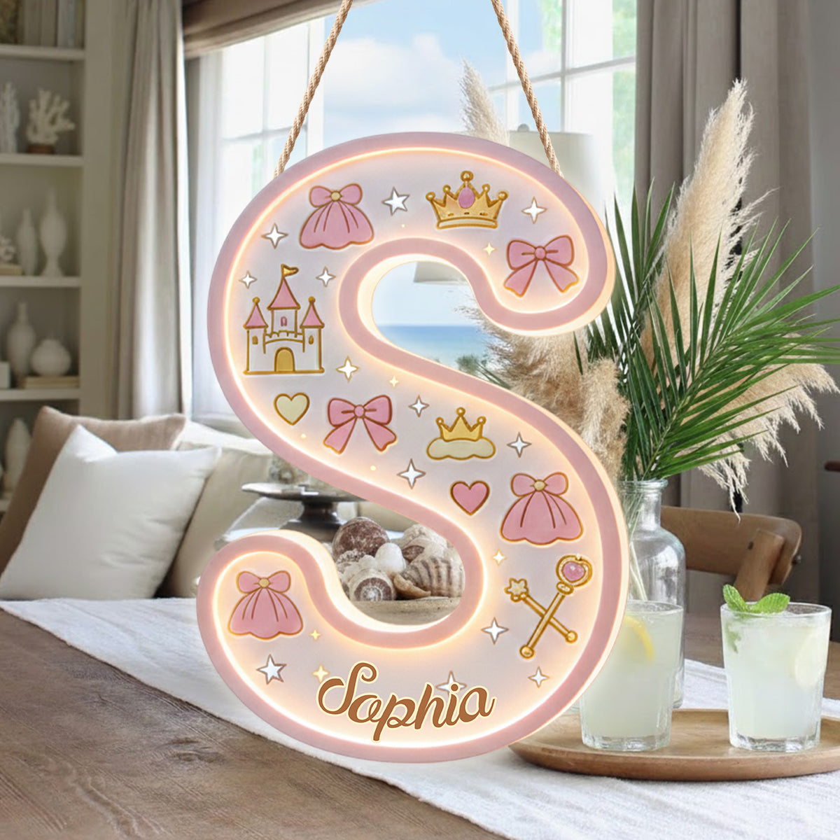 Lettre Princesse - Panneau lumineux LED personnalisé pour enfant en acrylique