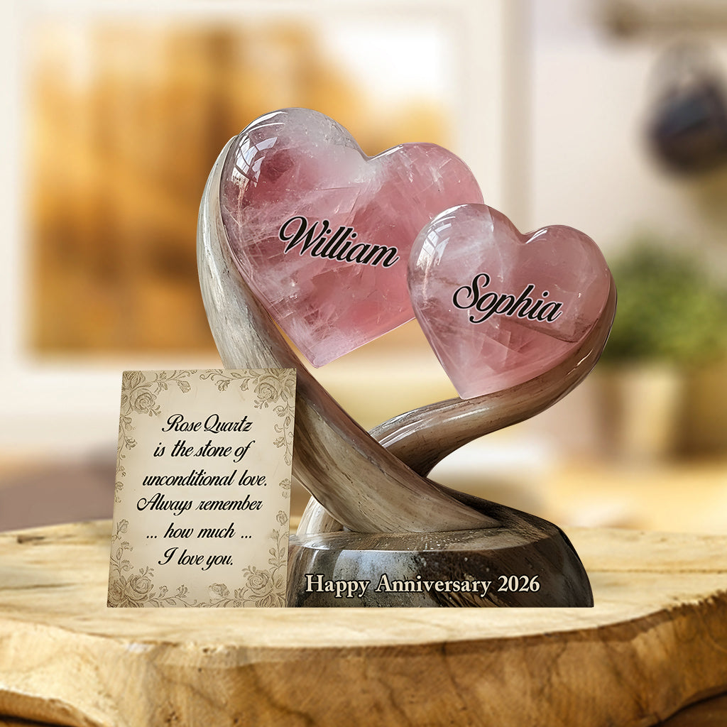 Plaque acrylique personnalisée en forme de quartz rose, cadeau d'anniversaire, cadeau de Saint-Valentin, amour inconditionnel - Cadeau personnalisé pour couple