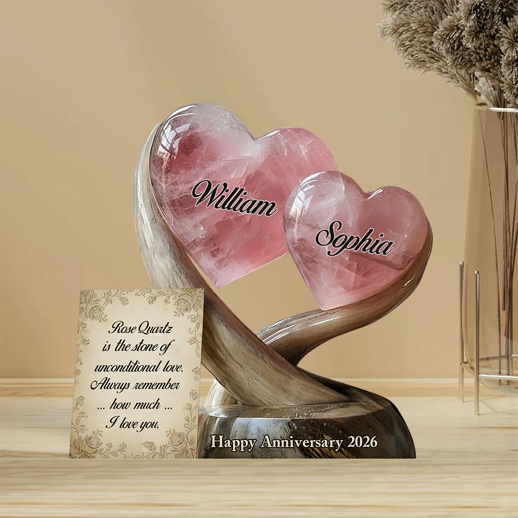 Plaque acrylique personnalisée en forme de quartz rose, cadeau d'anniversaire, cadeau de Saint-Valentin, amour inconditionnel - Cadeau personnalisé pour couple