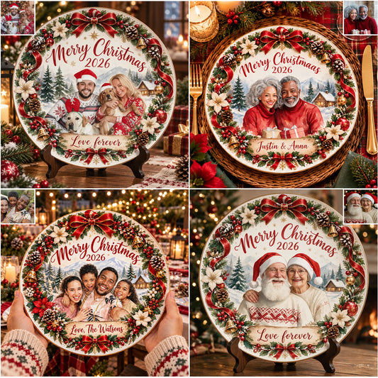 Christmas Gift Idea, Christmas Decor - Personalized Couple Ceramic Round Plate