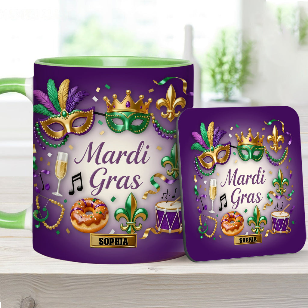 Joyeux Mardi Gras ! Mug et sous-verre personnalisés pour Mardi Gras