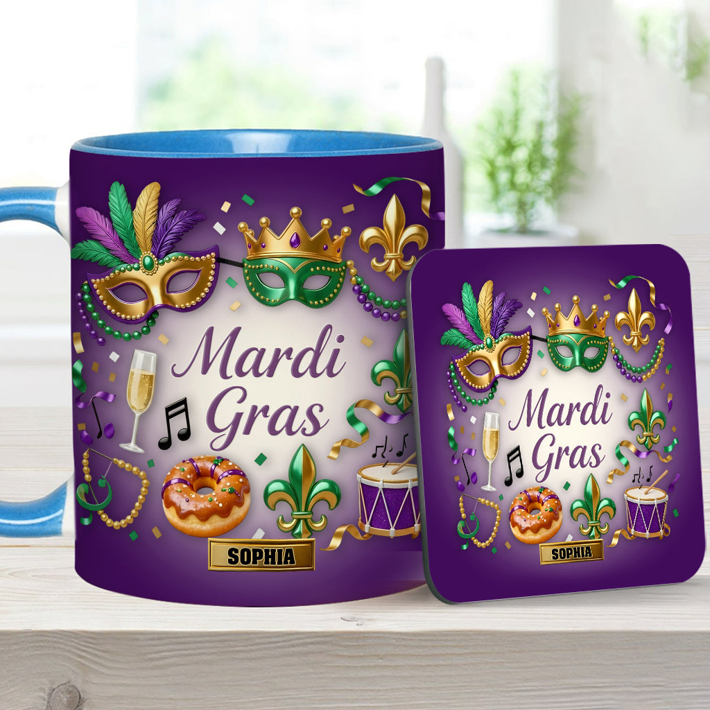 Joyeux Mardi Gras ! Mug et sous-verre personnalisés pour Mardi Gras