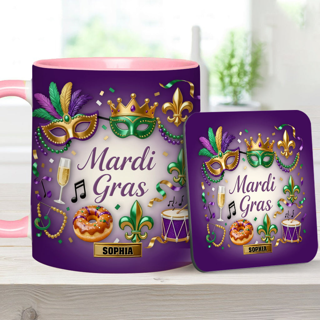Joyeux Mardi Gras ! Mug et sous-verre personnalisés pour Mardi Gras