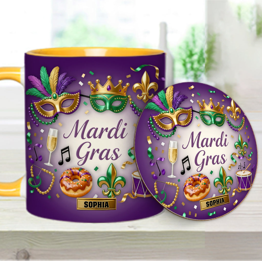 Joyeux Mardi Gras ! Mug et sous-verre personnalisés pour Mardi Gras