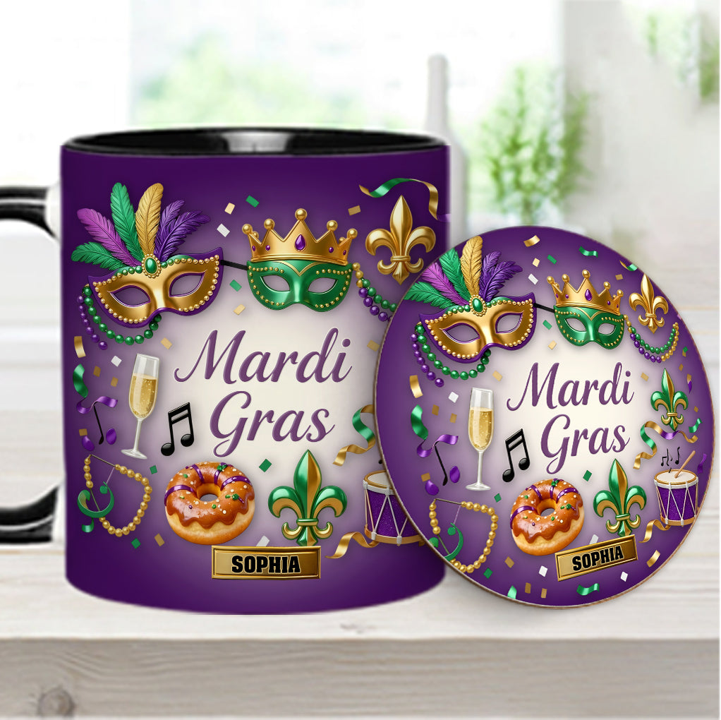 Joyeux Mardi Gras ! Mug et sous-verre personnalisés pour Mardi Gras