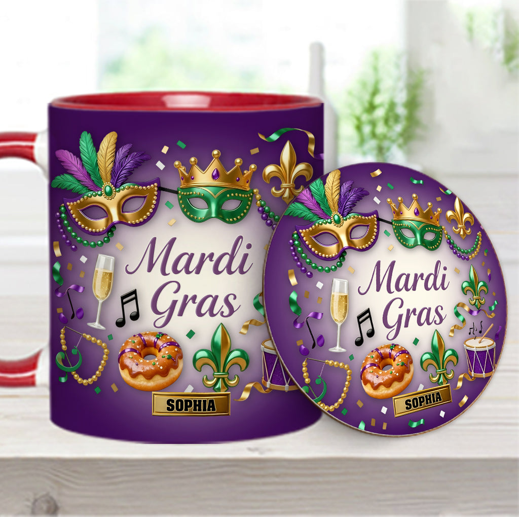 Joyeux Mardi Gras ! Mug et sous-verre personnalisés pour Mardi Gras
