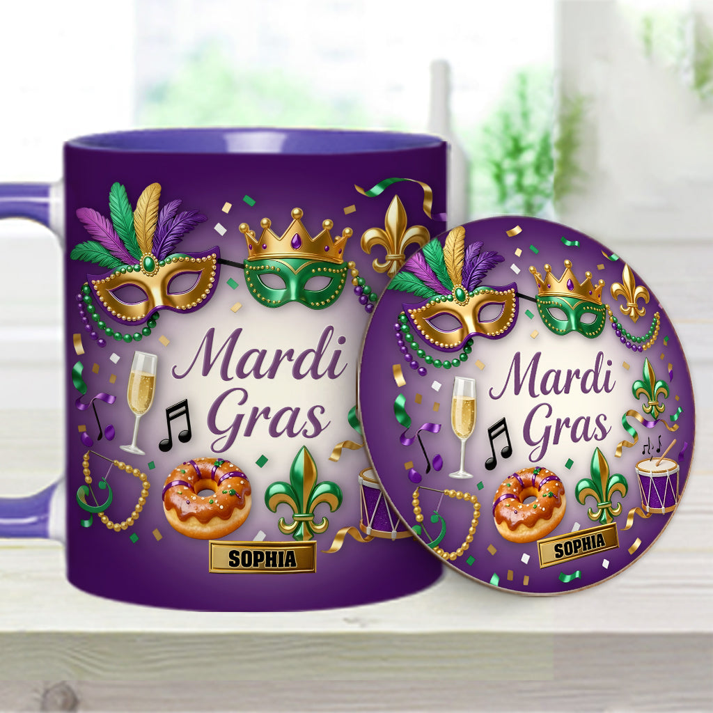 Joyeux Mardi Gras ! Mug et sous-verre personnalisés pour Mardi Gras