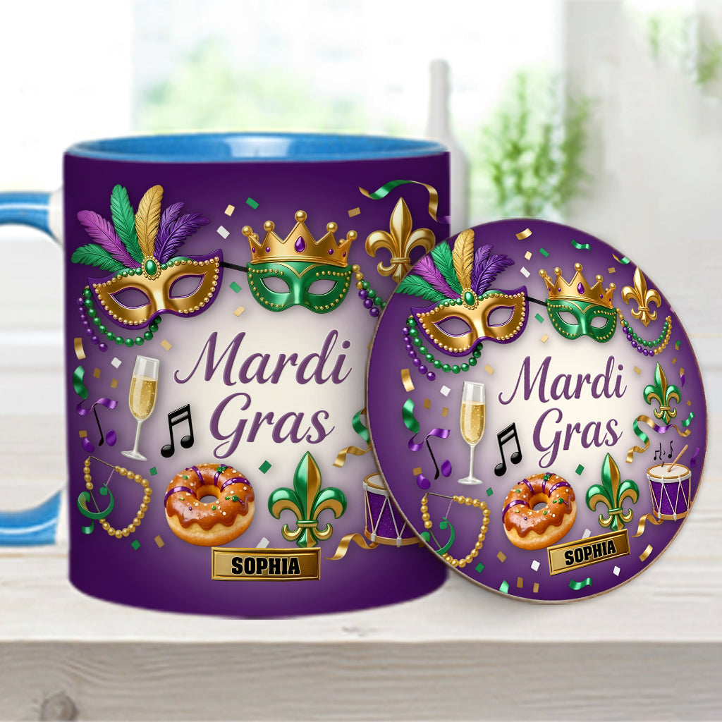 Joyeux Mardi Gras ! Mug et sous-verre personnalisés pour Mardi Gras