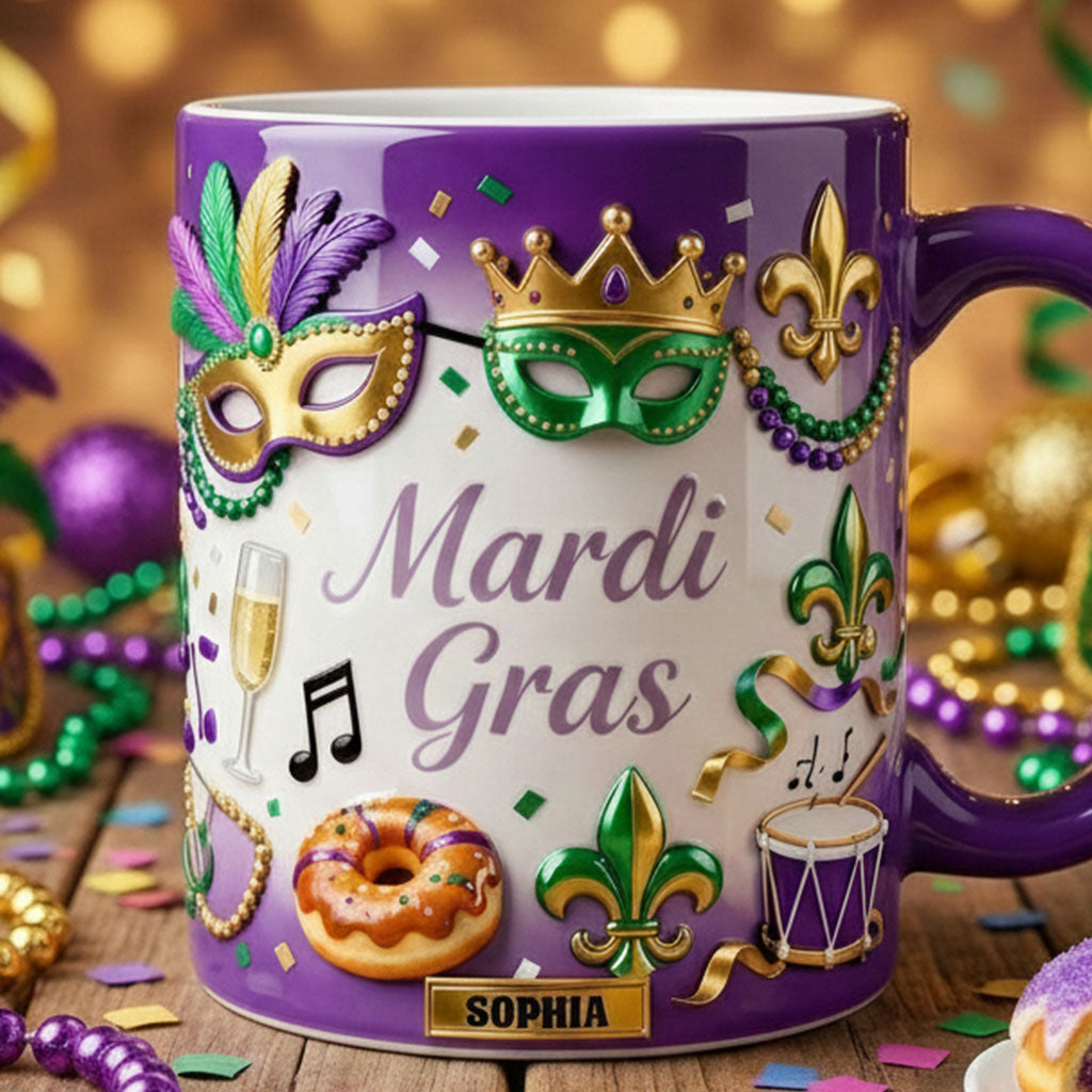Joyeux Mardi Gras ! Mug et sous-verre personnalisés pour Mardi Gras
