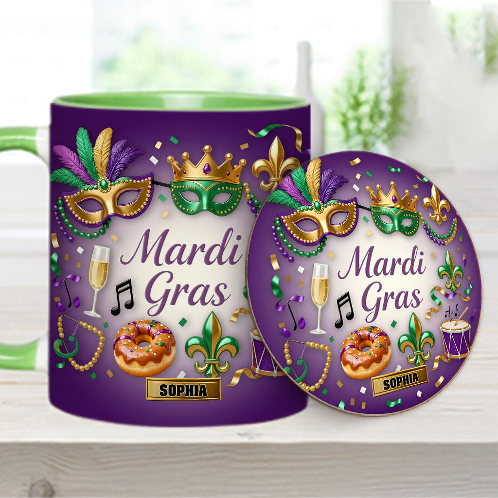 Joyeux Mardi Gras ! Mug et sous-verre personnalisés pour Mardi Gras
