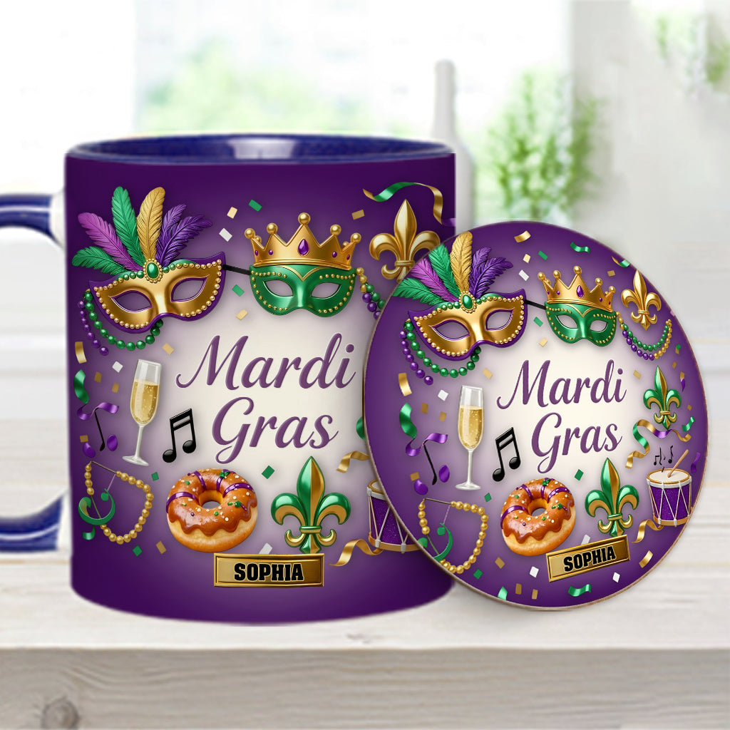 Joyeux Mardi Gras ! Mug et sous-verre personnalisés pour Mardi Gras