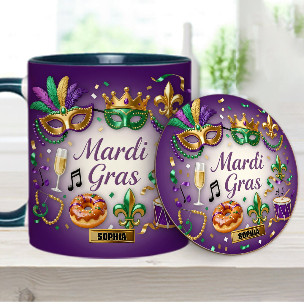 Joyeux Mardi Gras ! Mug et sous-verre personnalisés pour Mardi Gras