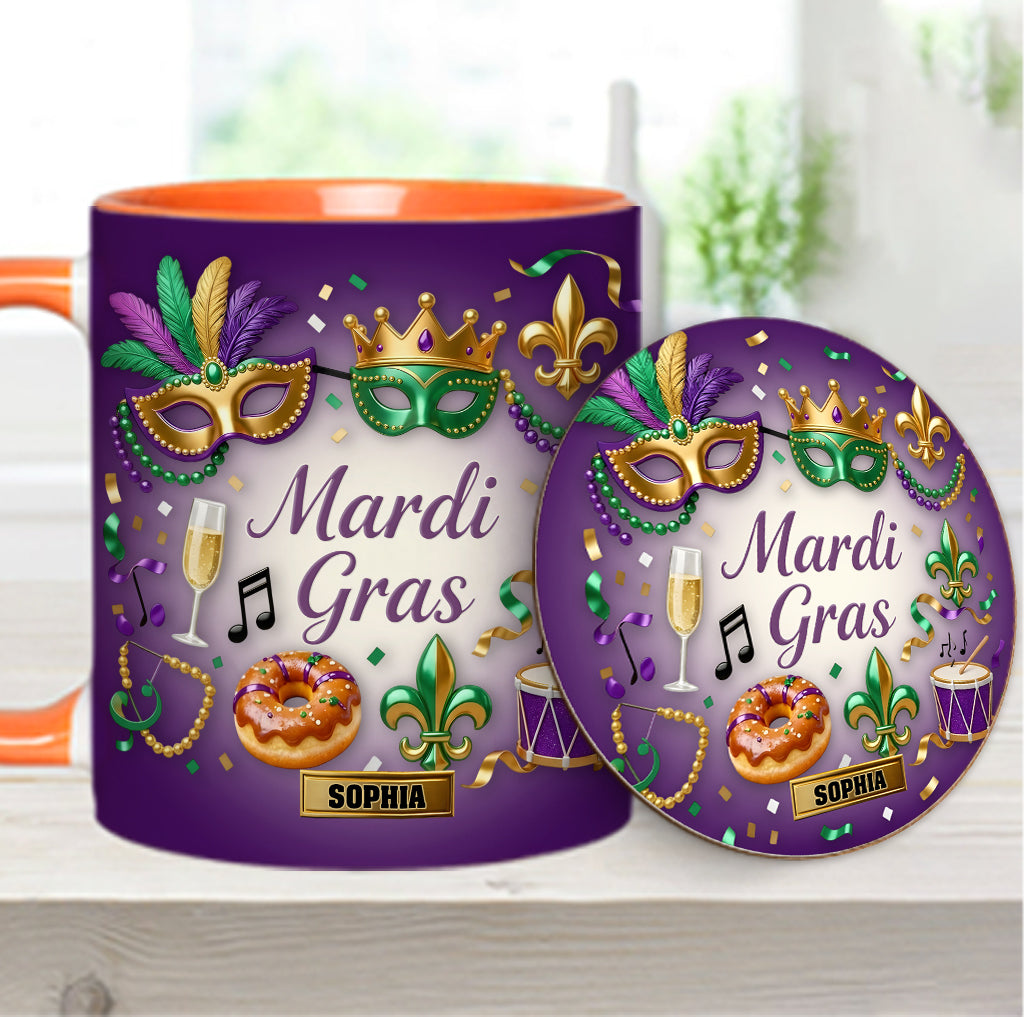 Joyeux Mardi Gras ! Mug et sous-verre personnalisés pour Mardi Gras