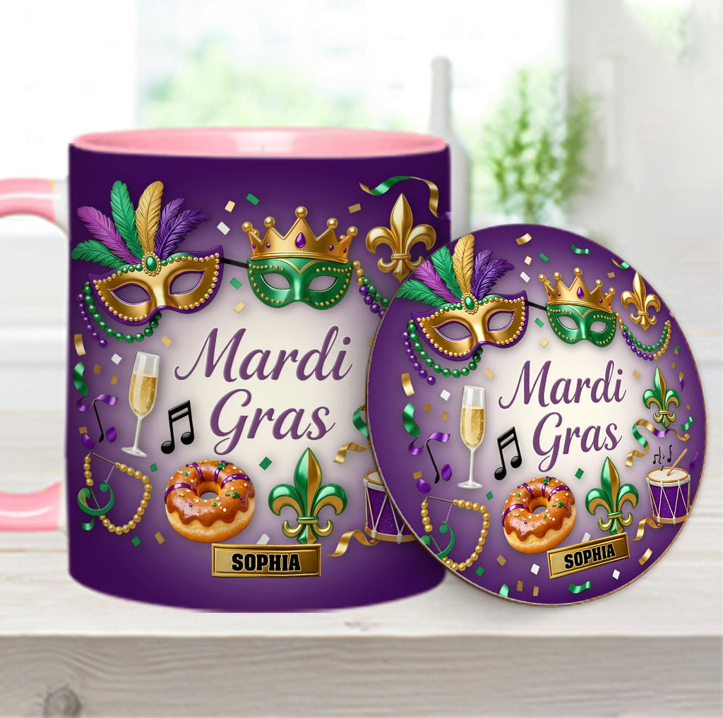 Joyeux Mardi Gras ! Mug et sous-verre personnalisés pour Mardi Gras