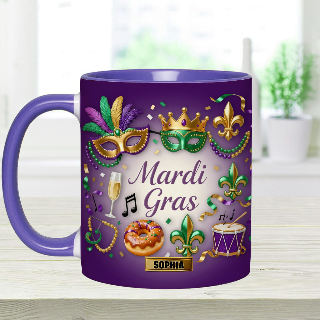 Joyeux Mardi Gras ! Mug et sous-verre personnalisés pour Mardi Gras