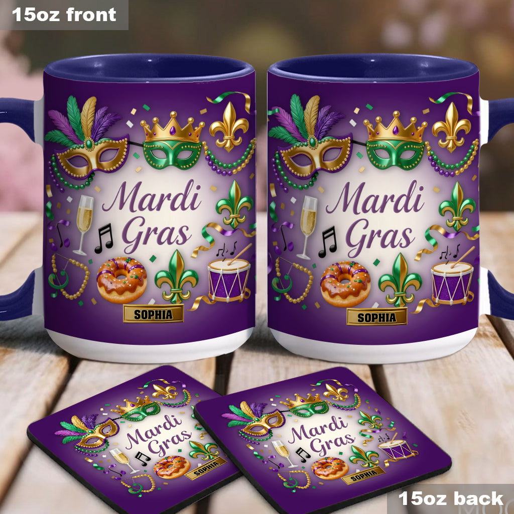 Joyeux Mardi Gras ! Mug et sous-verre personnalisés pour Mardi Gras