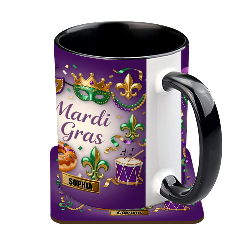 Joyeux Mardi Gras ! Mug et sous-verre personnalisés pour Mardi Gras