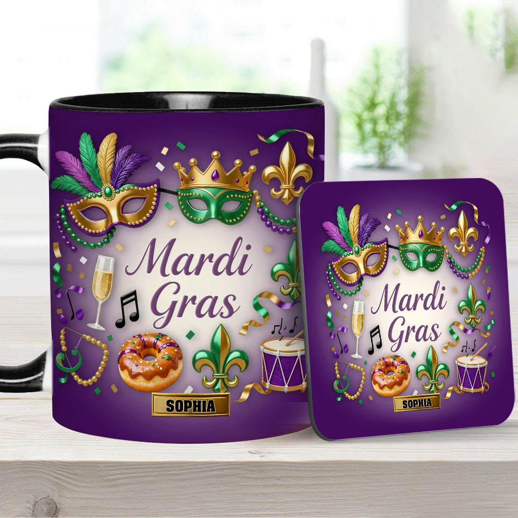 Joyeux Mardi Gras ! Mug et sous-verre personnalisés pour Mardi Gras