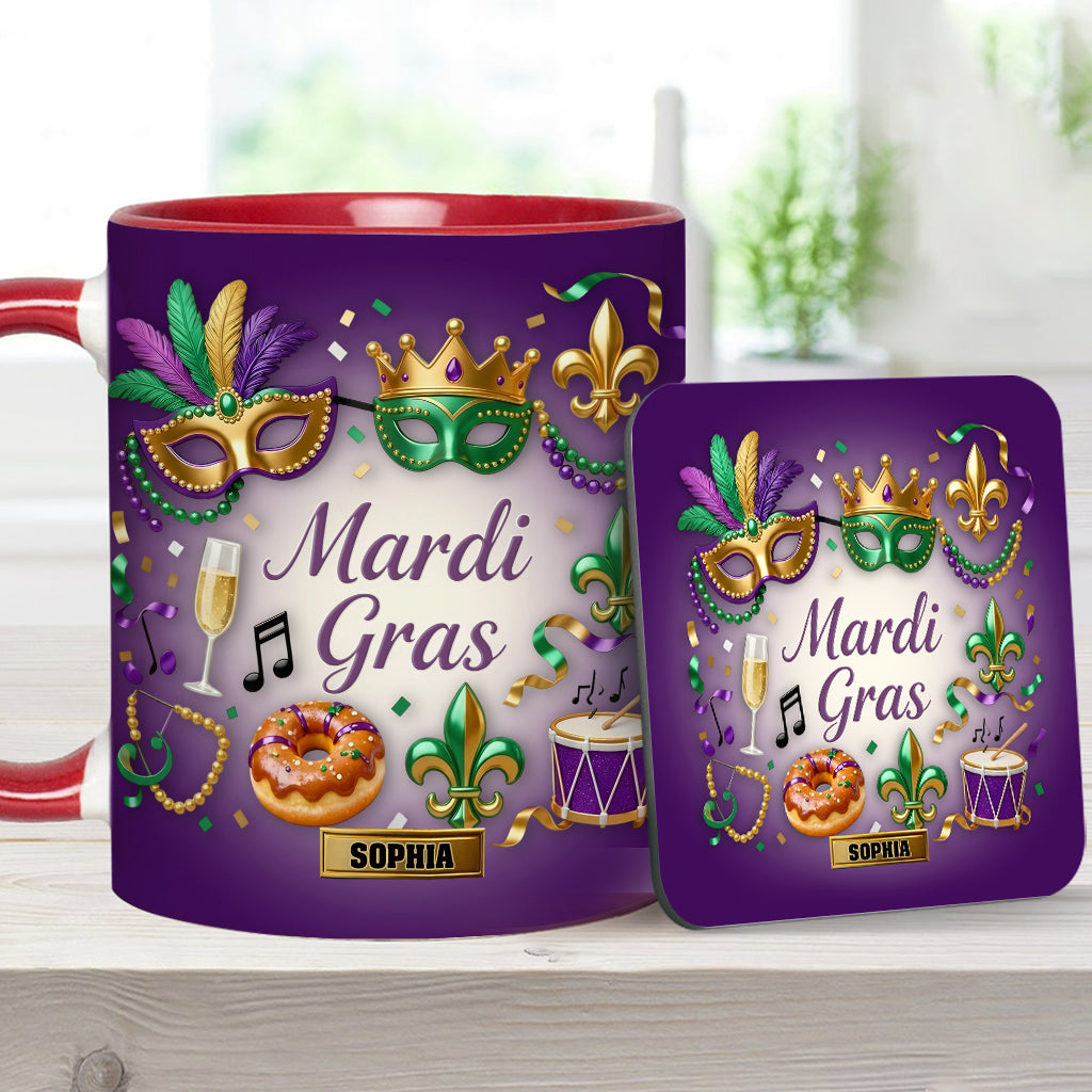 Joyeux Mardi Gras ! Mug et sous-verre personnalisés pour Mardi Gras