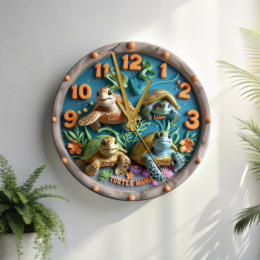 Horloge murale personnalisée Tortue Maman Tortue