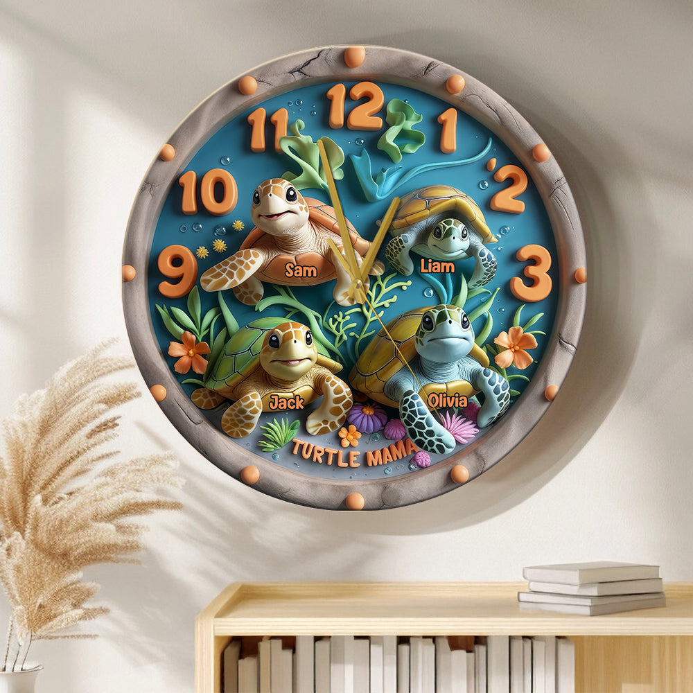 Horloge murale personnalisée Tortue Maman Tortue