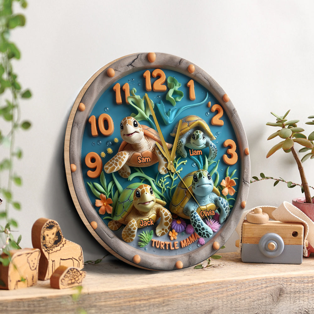 Horloge murale personnalisée Tortue Maman Tortue