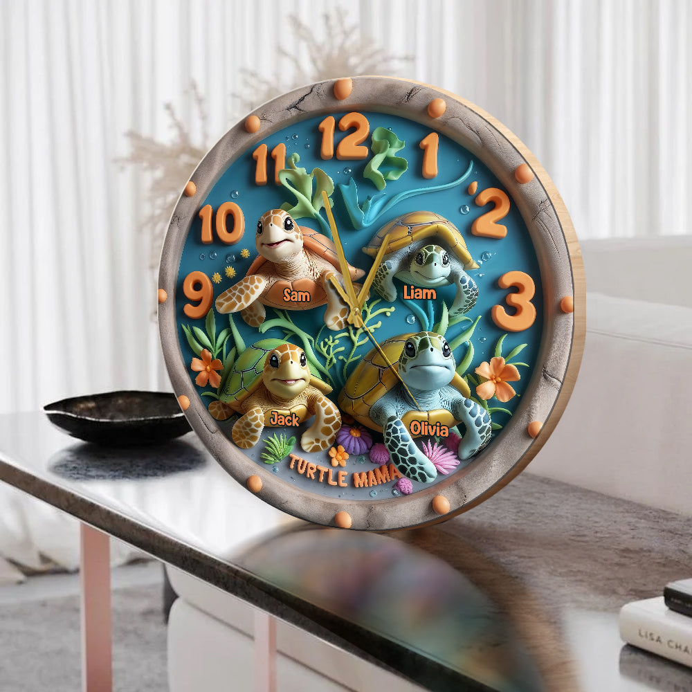 Horloge murale personnalisée Tortue Maman Tortue