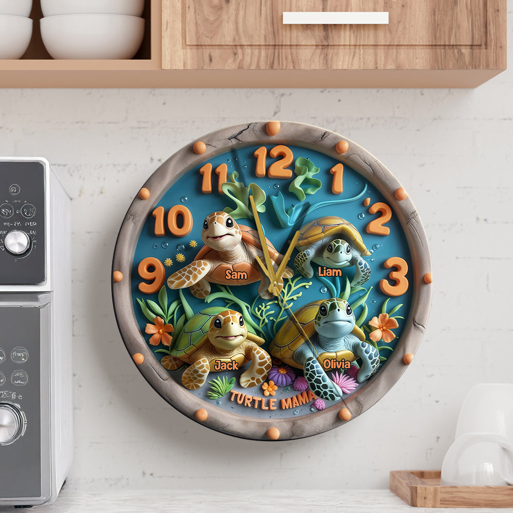 Horloge murale personnalisée Tortue Maman Tortue