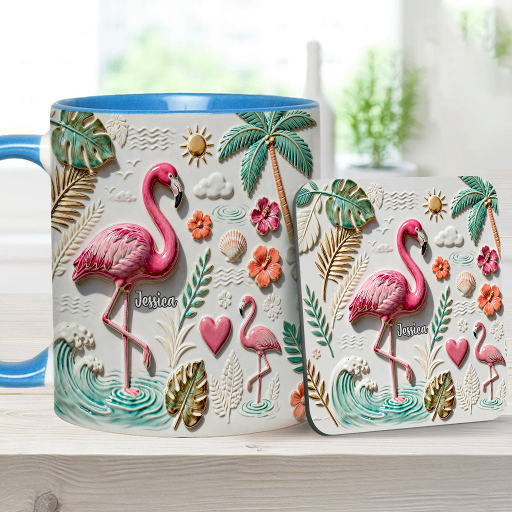 Mug et sous-verre personnalisés « Love Flamingo »