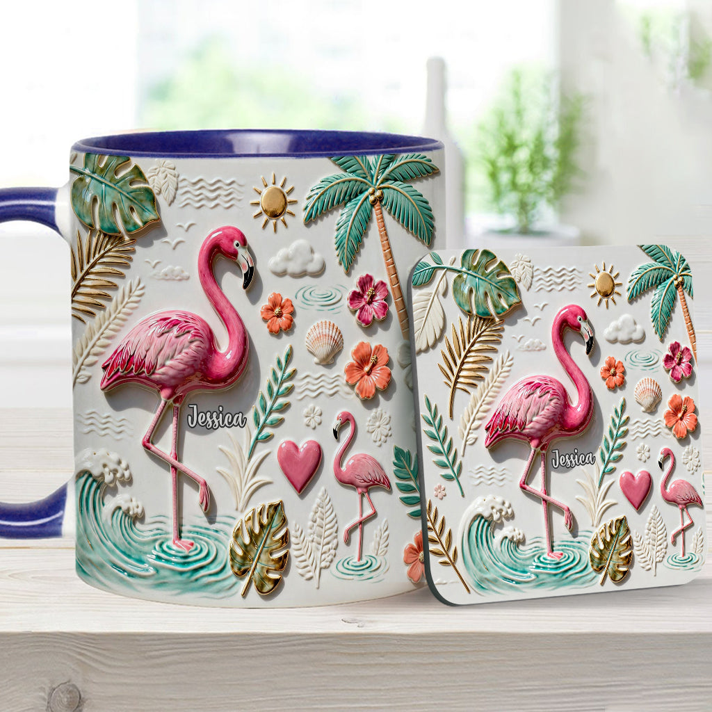 Mug et sous-verre personnalisés « Love Flamingo »