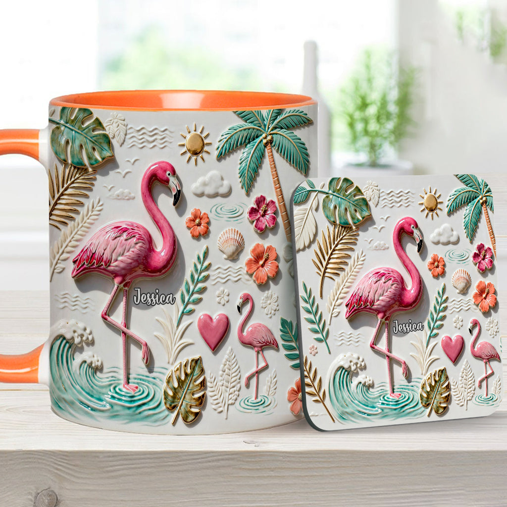 Mug et sous-verre personnalisés « Love Flamingo »
