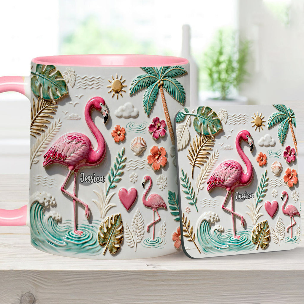 Mug et sous-verre personnalisés « Love Flamingo »