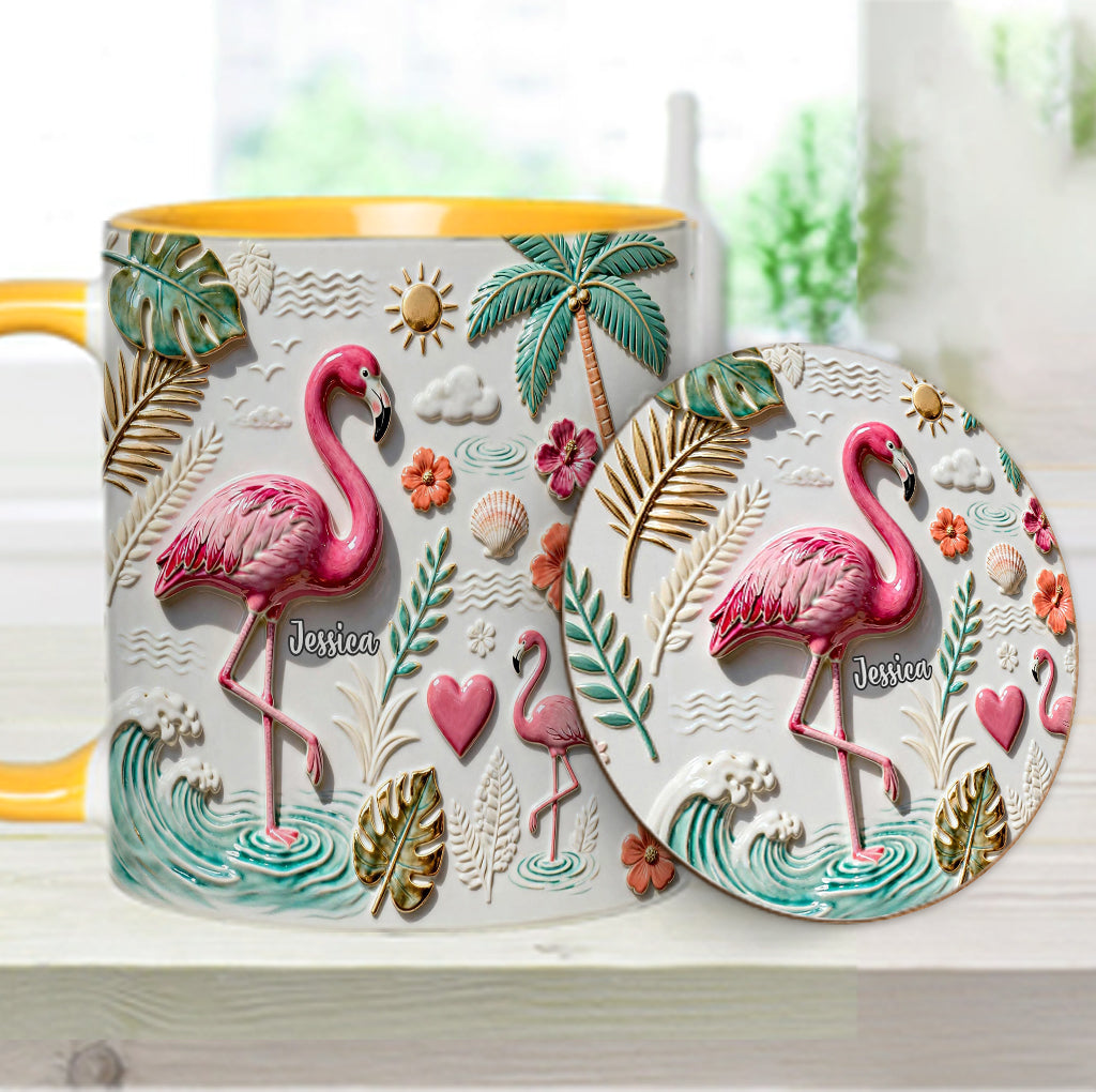 Mug et sous-verre personnalisés « Love Flamingo »