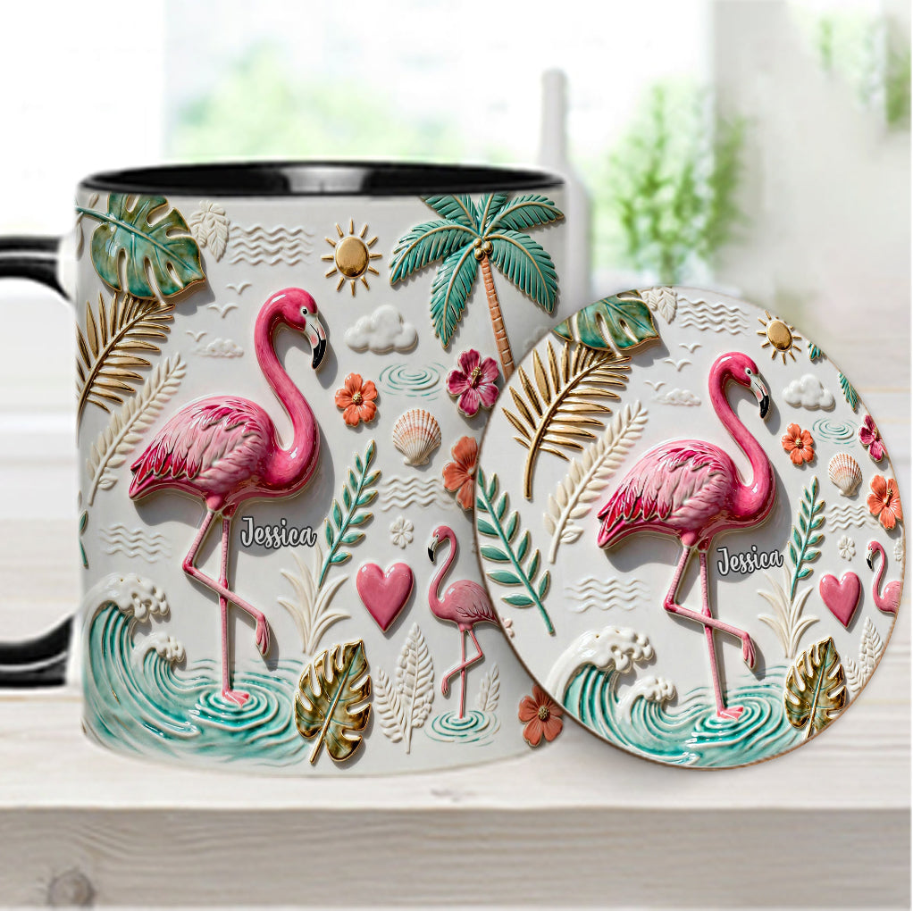 Mug et sous-verre personnalisés « Love Flamingo »
