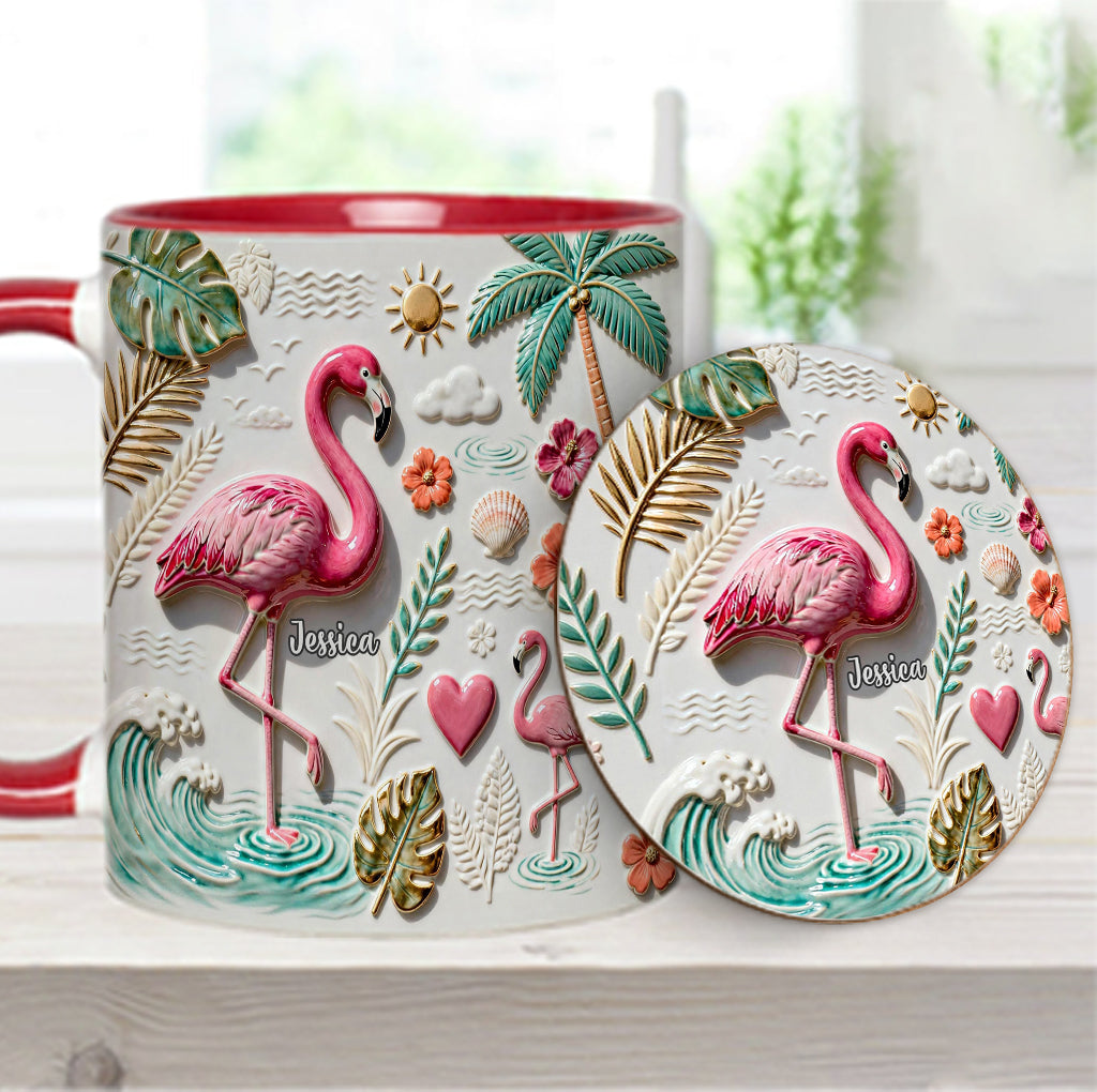 Mug et sous-verre personnalisés « Love Flamingo »