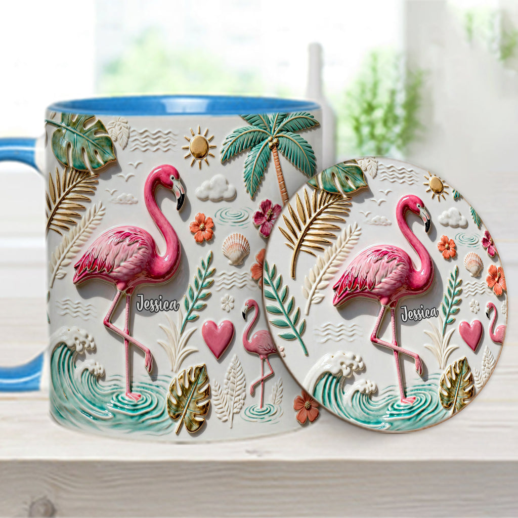 Mug et sous-verre personnalisés « Love Flamingo »