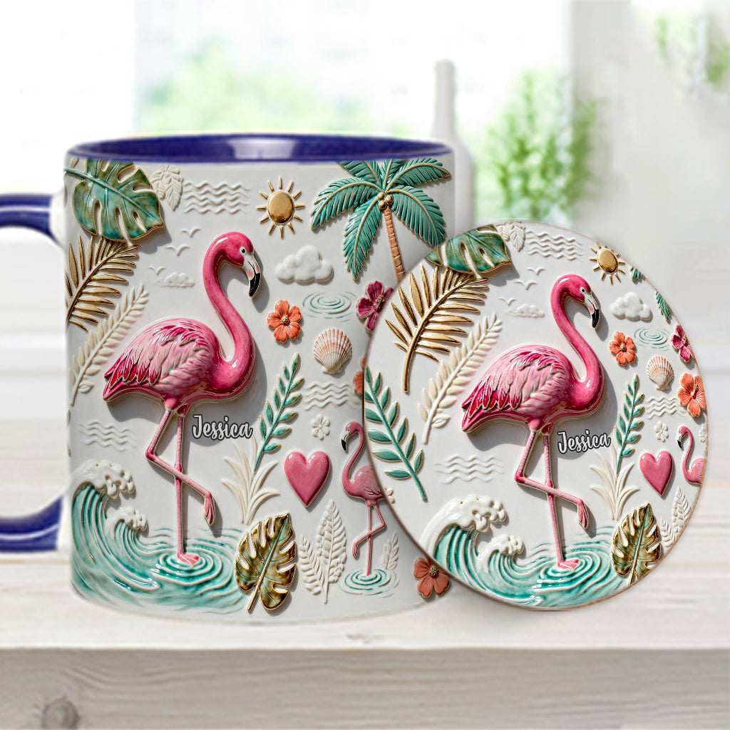 Mug et sous-verre personnalisés « Love Flamingo »
