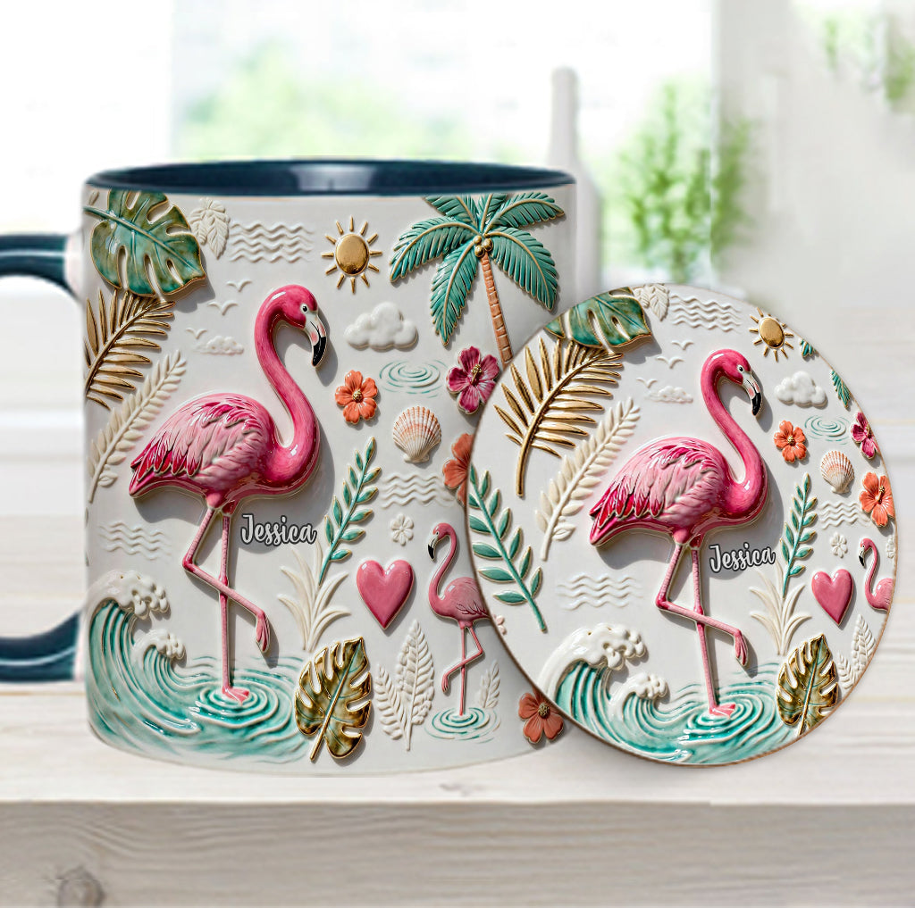 Mug et sous-verre personnalisés « Love Flamingo »