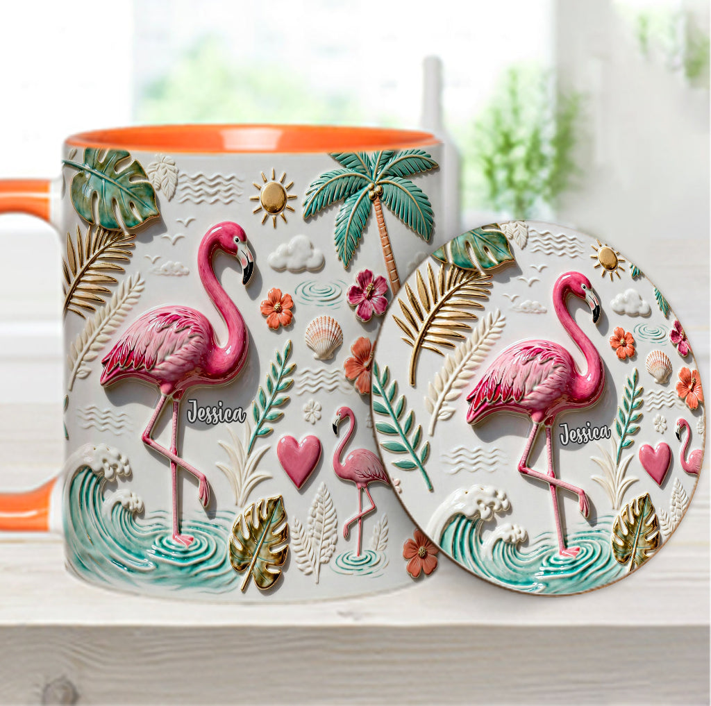 Mug et sous-verre personnalisés « Love Flamingo »
