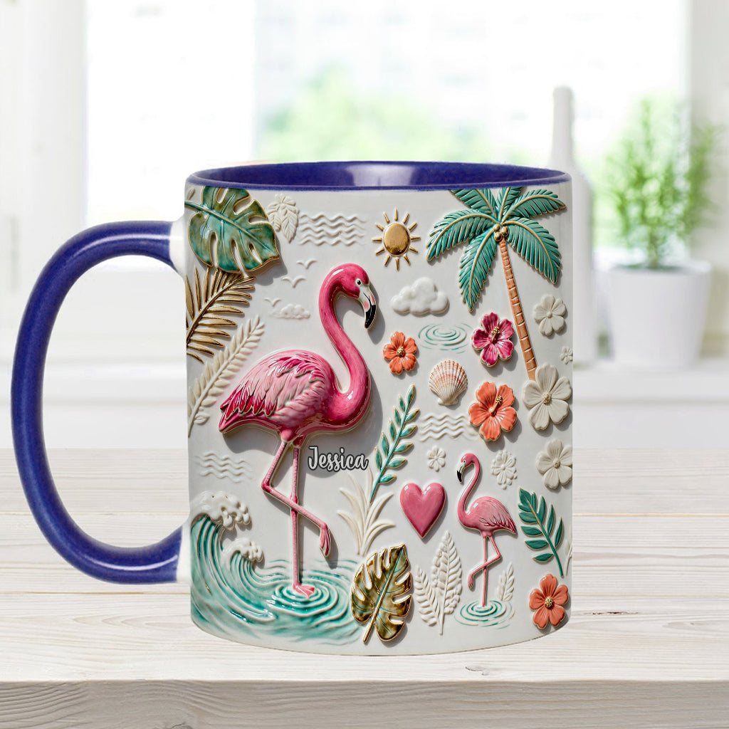 Mug et sous-verre personnalisés « Love Flamingo »