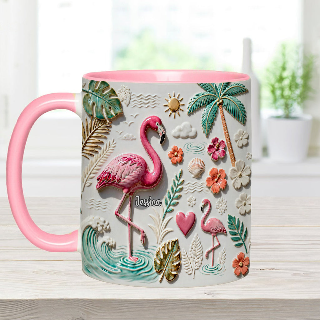 Mug et sous-verre personnalisés « Love Flamingo »