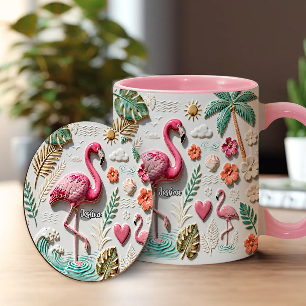 Mug et sous-verre personnalisés « Love Flamingo »