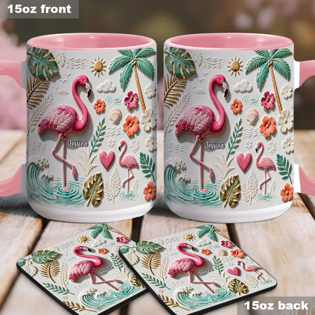 Mug et sous-verre personnalisés « Love Flamingo »