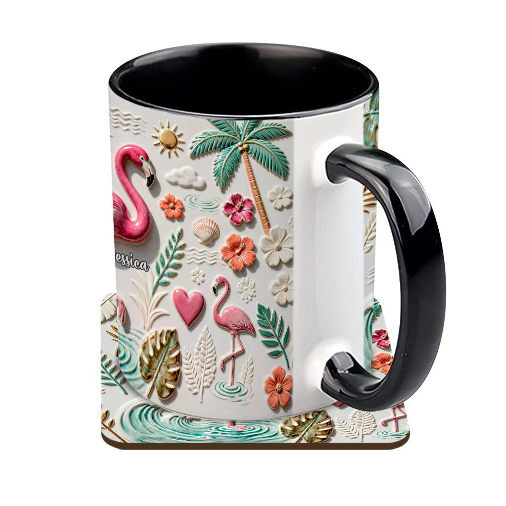 Mug et sous-verre personnalisés « Love Flamingo »