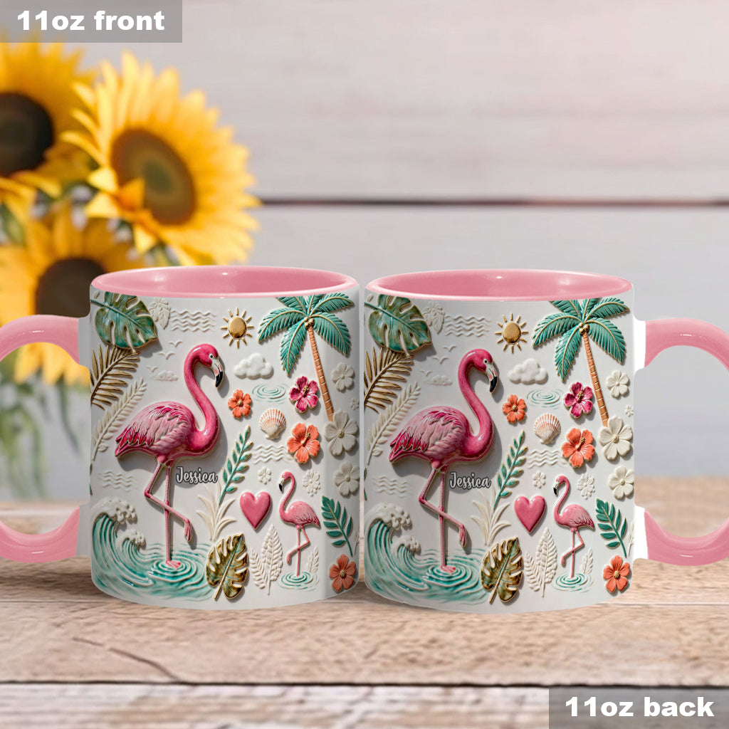 Mug et sous-verre personnalisés « Love Flamingo »